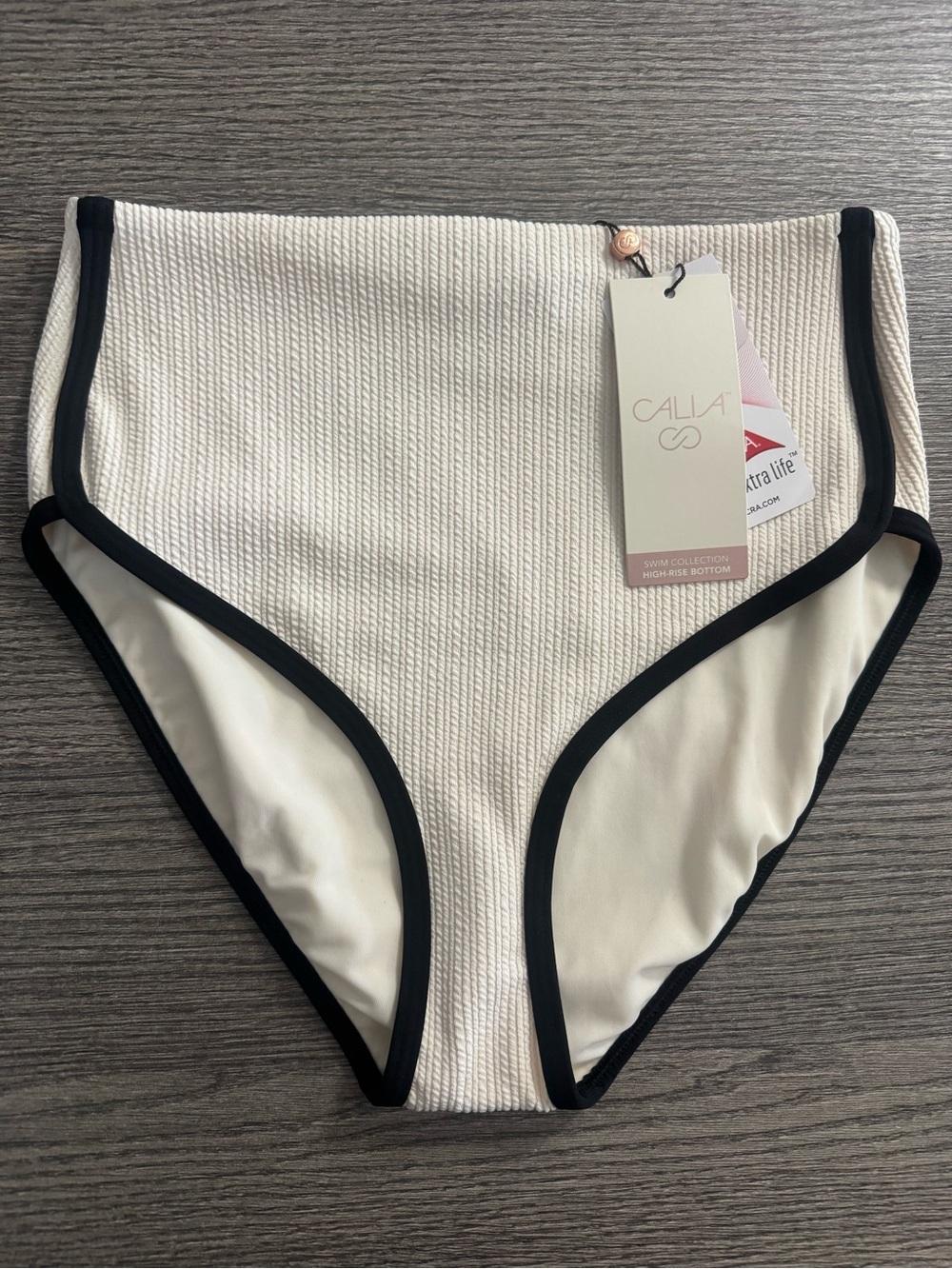 CALIA Swim High Rise Tipped Bikini Bottom Size XS Ivory Tummy Control